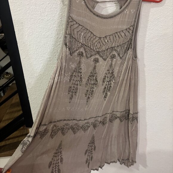 Free People Delilah Beaded Mini Dress Tan - Picture 4 of 7